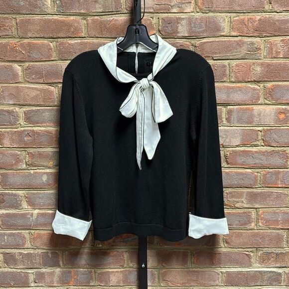 ALICE + OLIVIA Black Zani Layered Tie Neck Sweater Size Large New - Picture 5 of 11